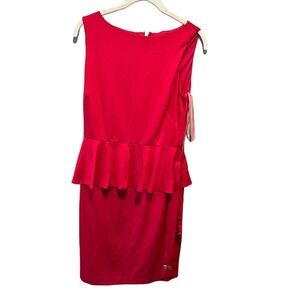 Isaak Mizrahi Peplum Dress Women's 8 Red Lined Polyester Boat Neck Sleeveless
